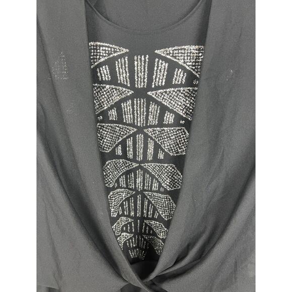 Vintage 80s Black and Silver Chiffon Drop Waist Tiered Skirt Dress 18/20 - Picture 2 of 7